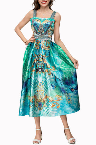 Sleeveless Ombre Printed Midi Dress