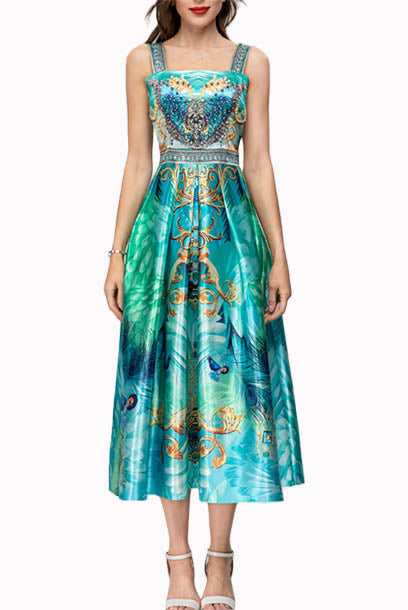 Sleeveless Ombre Printed Midi Dress