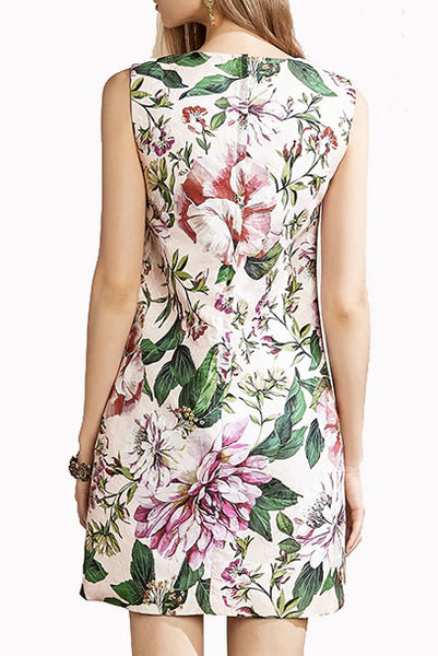 Sleeveless Pink Floral Sheath Dress