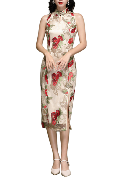 Sleeveless Rose Lace Cheongsam