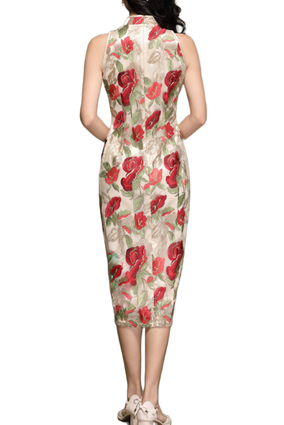 Sleeveless Rose Lace Cheongsam