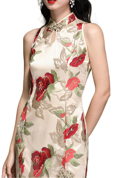 Sleeveless Rose Lace Cheongsam