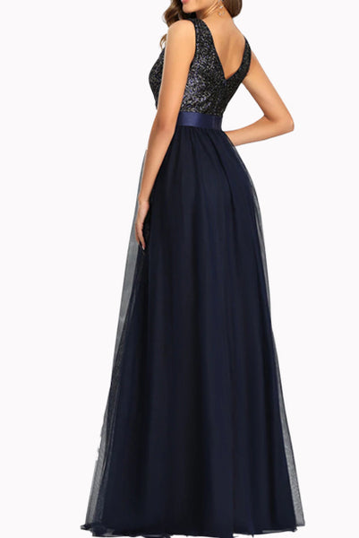 Sleeveless Sequin Tulle Evening Gown
