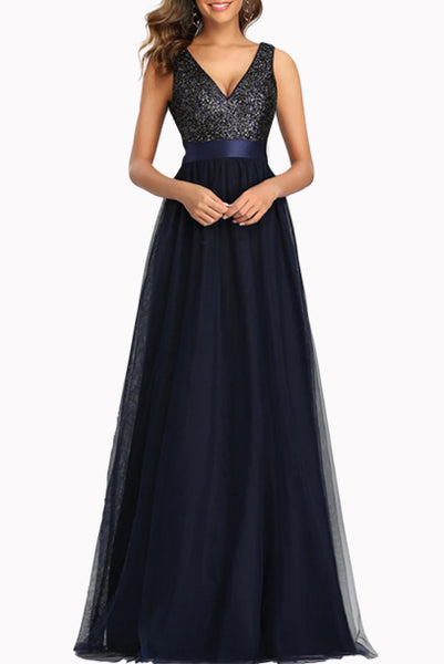 Sleeveless Sequin Tulle Evening Gown