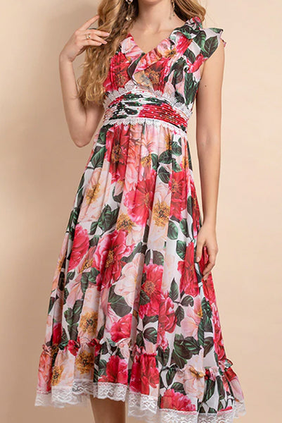 Sleeveless Camellia Floral Midi Dress