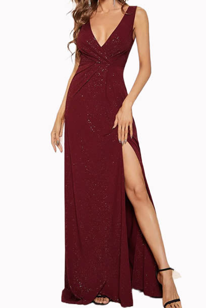 Sleeveless V Neck Evening Gown