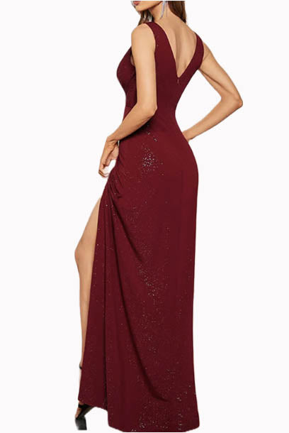 Sleeveless V Neck Evening Gown