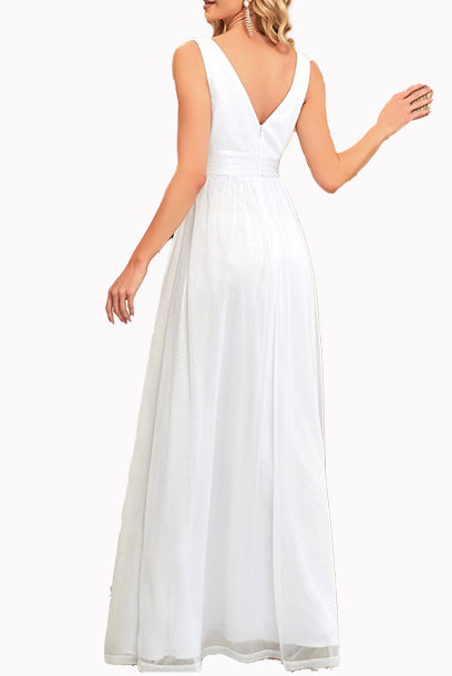 Sleeveless V Neckline Rose Gold Evening Gown