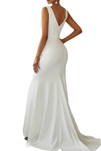 Sleeveless Mermaid White Bride Evening Gown