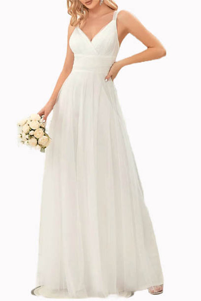 Sleeveless V-Neckline Tulle Evening Gown