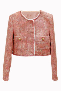 Long Sleeves Pink Tweed Jacket