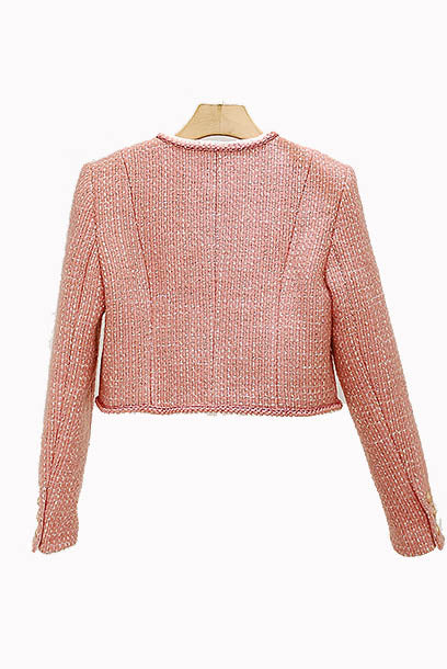 Long Sleeves Pink Tweed Jacket