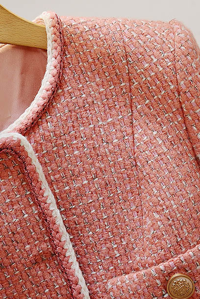 Long Sleeves Pink Tweed Jacket
