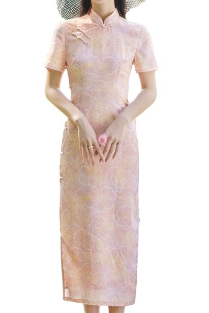 Short Sleeves Floral Cheongsam