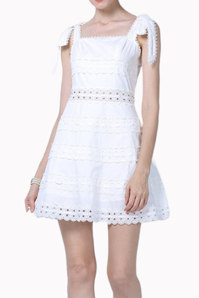 White Tie Shoulder Mini Dress