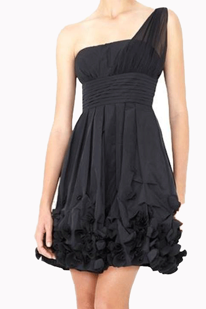 BCBG One Shoulder Taffeta Black Cocktail Mini Dress | Frockalicious  Cocktail Dress