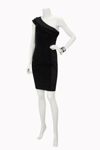 One Shoulder Ruffles Pencil Black Cocktail Dress