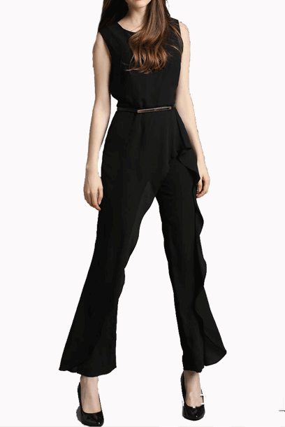 Sleeveless Asymmetrical Ruffled Playsuit Jumpsuit