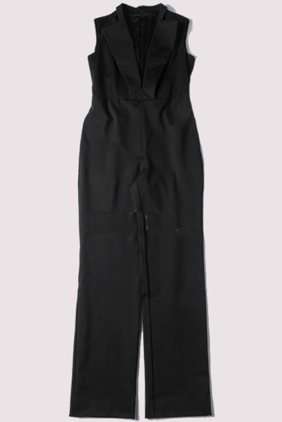 Black Stretch Cady Peaked-Lapel Playsuit Jumpsuit