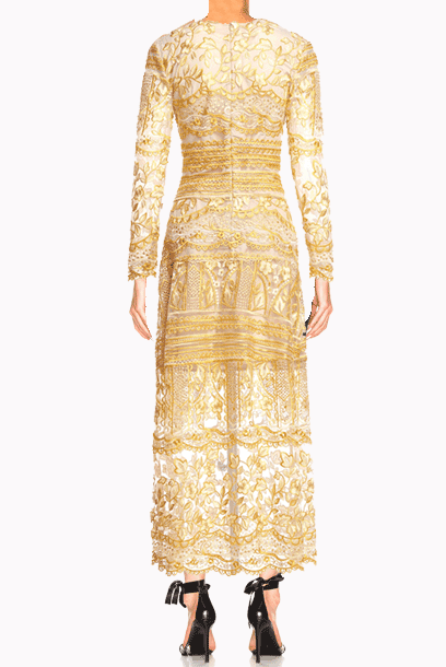Long Sleeves Floral Lace Resort Maxi Dress