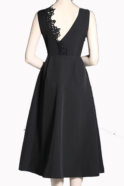 Sleeveless Lace Trim V Neckline Red Midi Dress