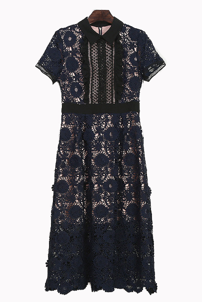 Short Sleeves Guipure Lace Midi Dress