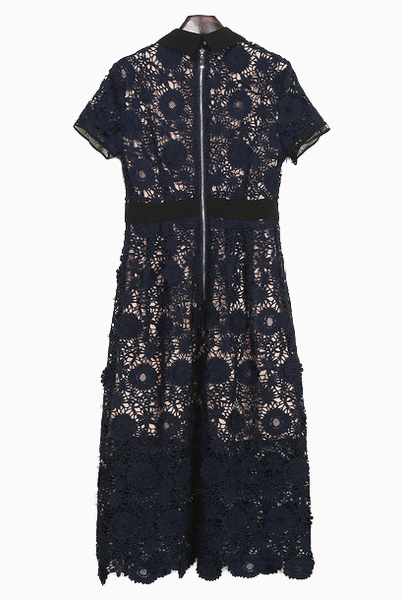 Short Sleeves Guipure Lace Midi Dress