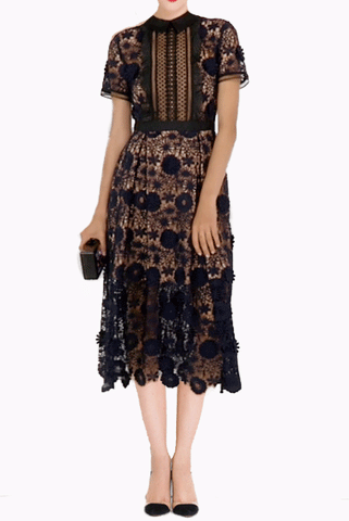 Short Sleeves Guipure Lace Midi Dress