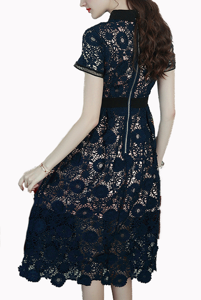 Short Sleeves Guipure Lace Midi Dress