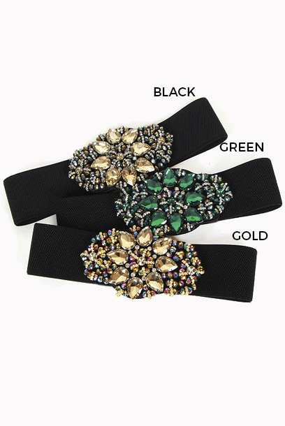 Elastic Embellished Rhinestones Waist Belt