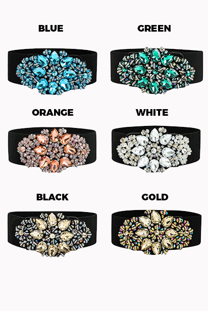 Elastic Embellished Rhinestones Waist Belt