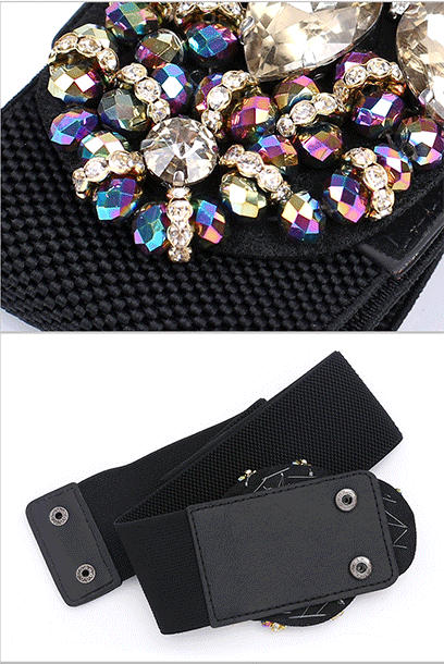Elastic Embellished Rhinestones Waist Belt