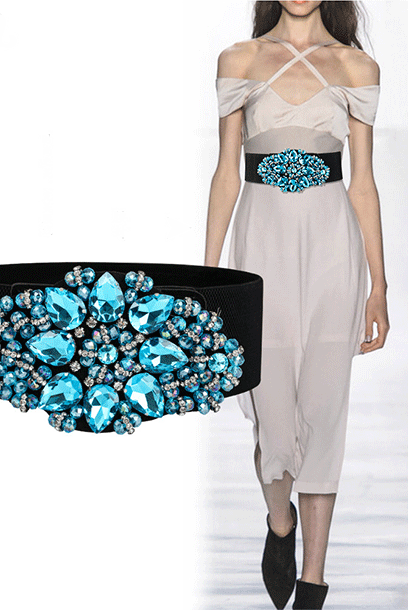 Elastic Embellished Rhinestones Waist Belt
