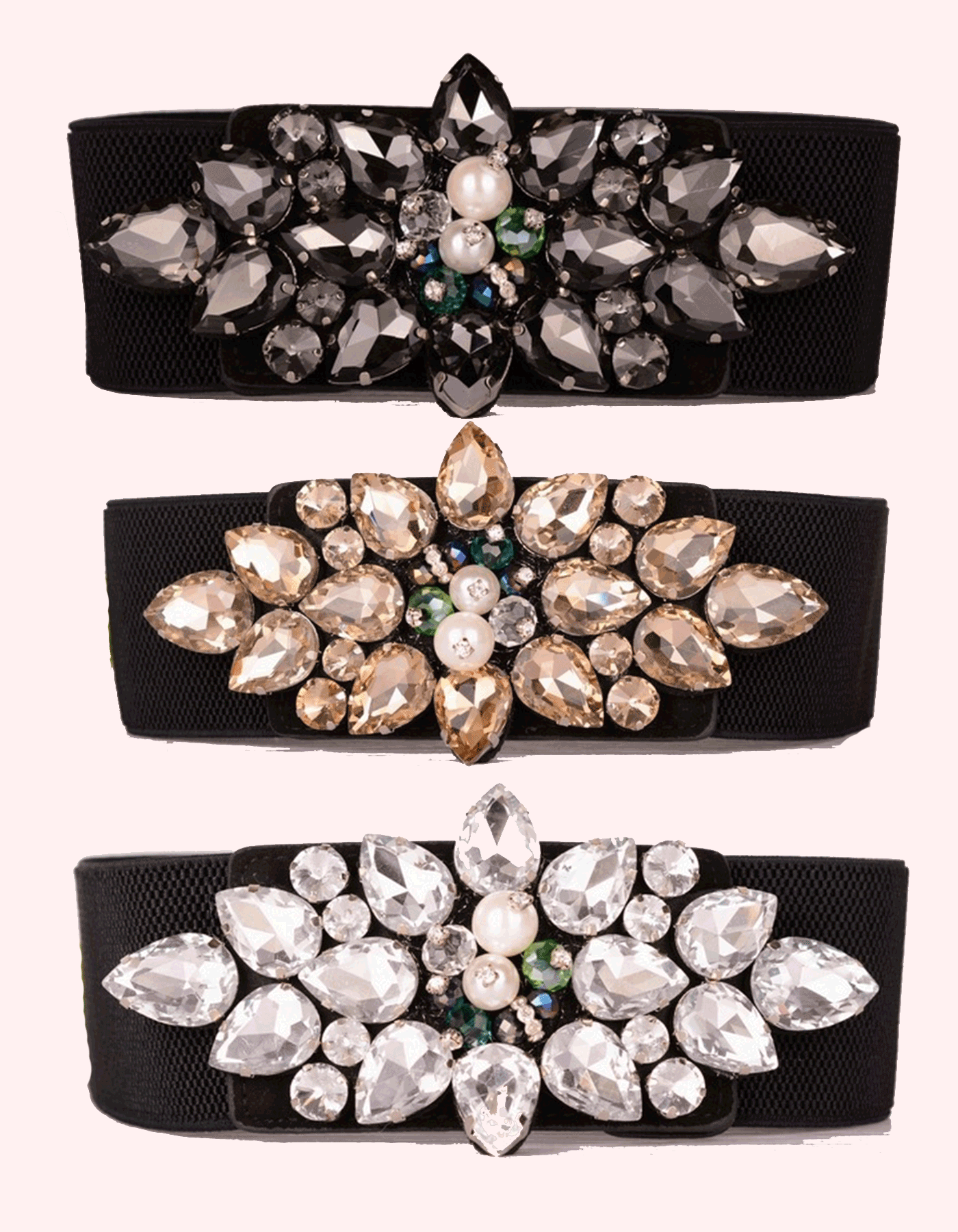 Elastic Embellished Rhinestones Waist Belt