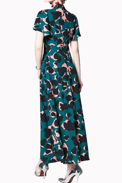 Short Sleeves Camouflage Graphics Print Maxi Dress