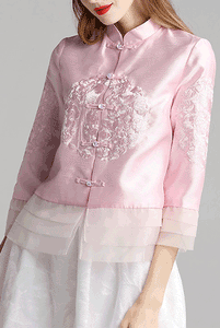 3/4 Sleeves Embroidered Qipao Cheongsam Jacket Top