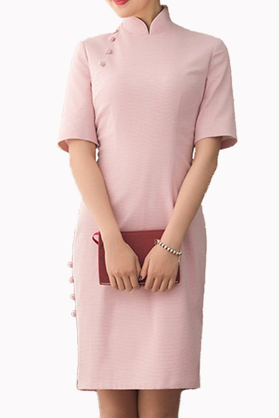 Short Sleeves Pink Cheongsam Qipao