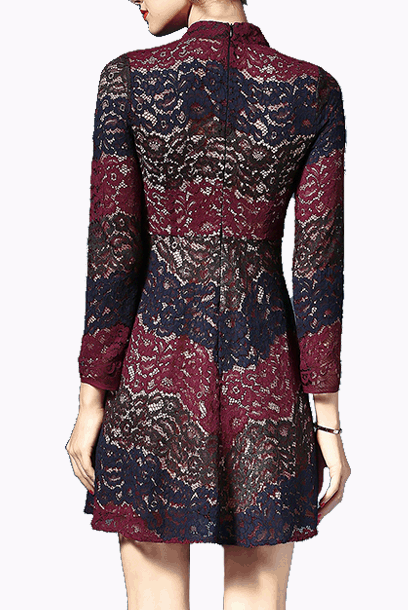 Long Sleeves Colourblock Skater Cheongsam Qipao