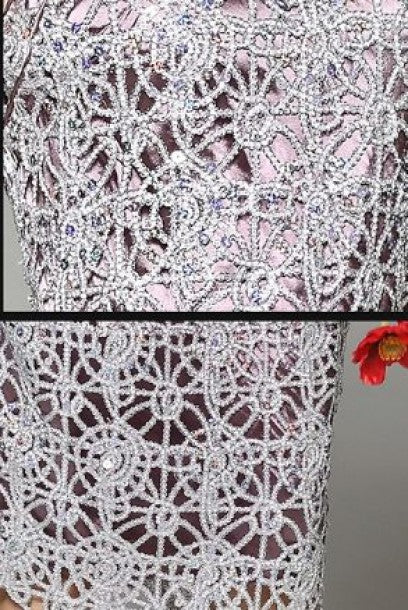 Gatsby Sleeveless Silver Lace Sequin Midi Cheongsam