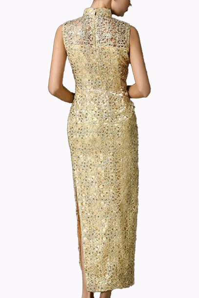 Gatsby Sleeveless Gold Sequin Maxi Cheongsam