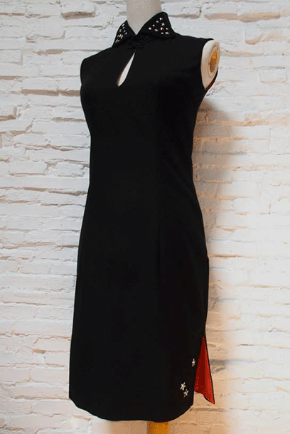 Purple Cloud Saber Tooth Black Cheongsam