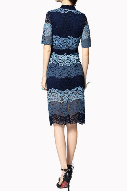 Short Sleeves Colourblock Lace Cheongsam