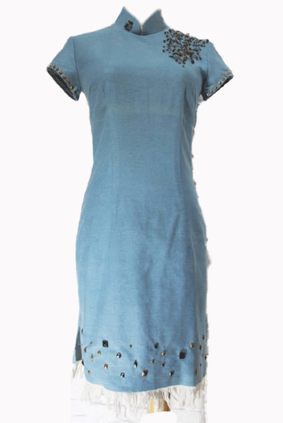 Purple Cloud Safety Punk Pins Denim Cheongsam