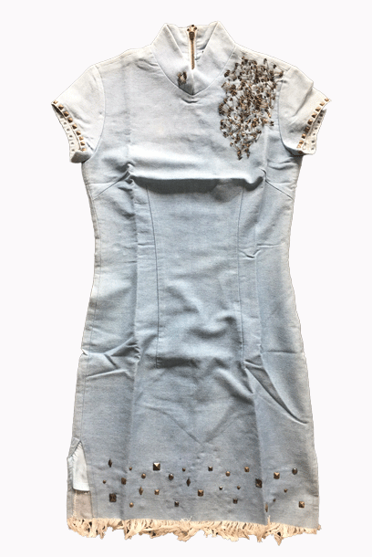 Purple Cloud Safety Punk Pins Denim Cheongsam