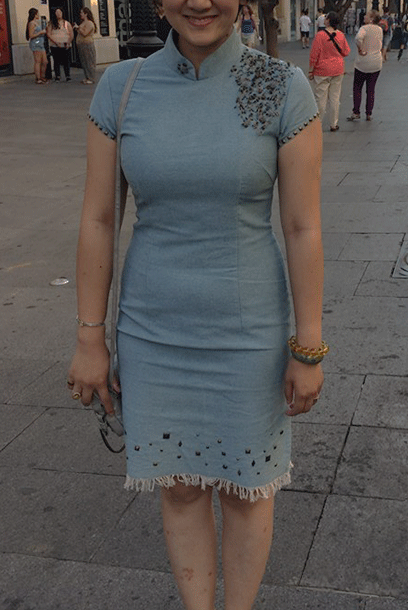 Purple Cloud Safety Punk Pins Denim Cheongsam