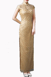 Gatsby Cap Sleeves Gold Sequin Cheongsam Qipao