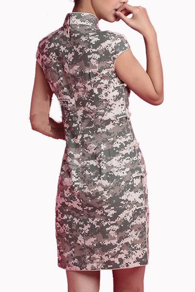 Cap Sleeves Digital Camouflage Cheongsam