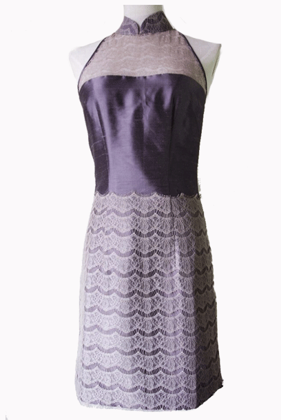 Purple Cloud Mermaid Purple Silk Mini Cheongsam