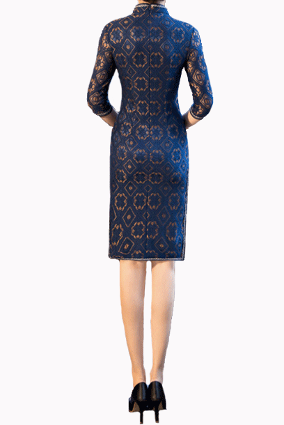 Elbow Sleeves Lace Embellished Cheongsam