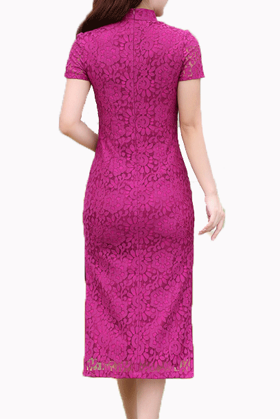 Short Sleeves Lace Midi Cheongsam